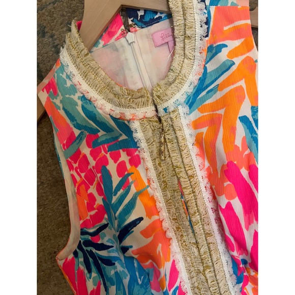 Lilly Pulitzer Mod Shift Dress Preppy Pink 2 Maui Pineapple 50's Style Fringe - Picture 2 of 8